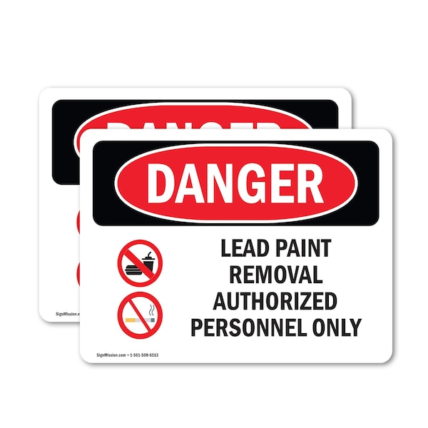 Signmission Lead Paint Removal Authorized Danger Sign, Vinyl Decal, 10in W x 7in L, 2PK OS-2PACK-DS-D-710-L-1916 - main